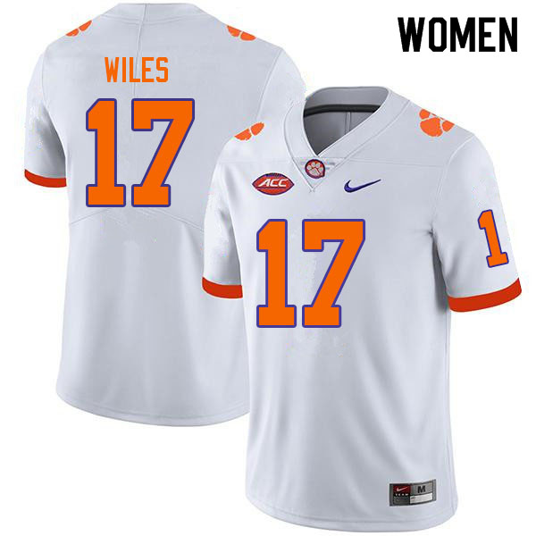 Women #17 Billy Wiles Clemson Tigers College Football Jerseys Sale-White - Click Image to Close